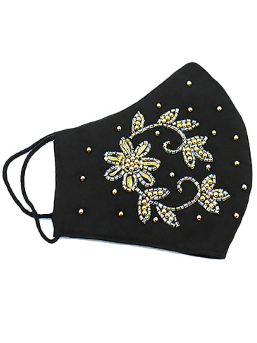 Floral Bead Embellished Face Mask