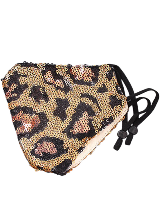 Rose Gold Sequin Embellished Leopard Mask